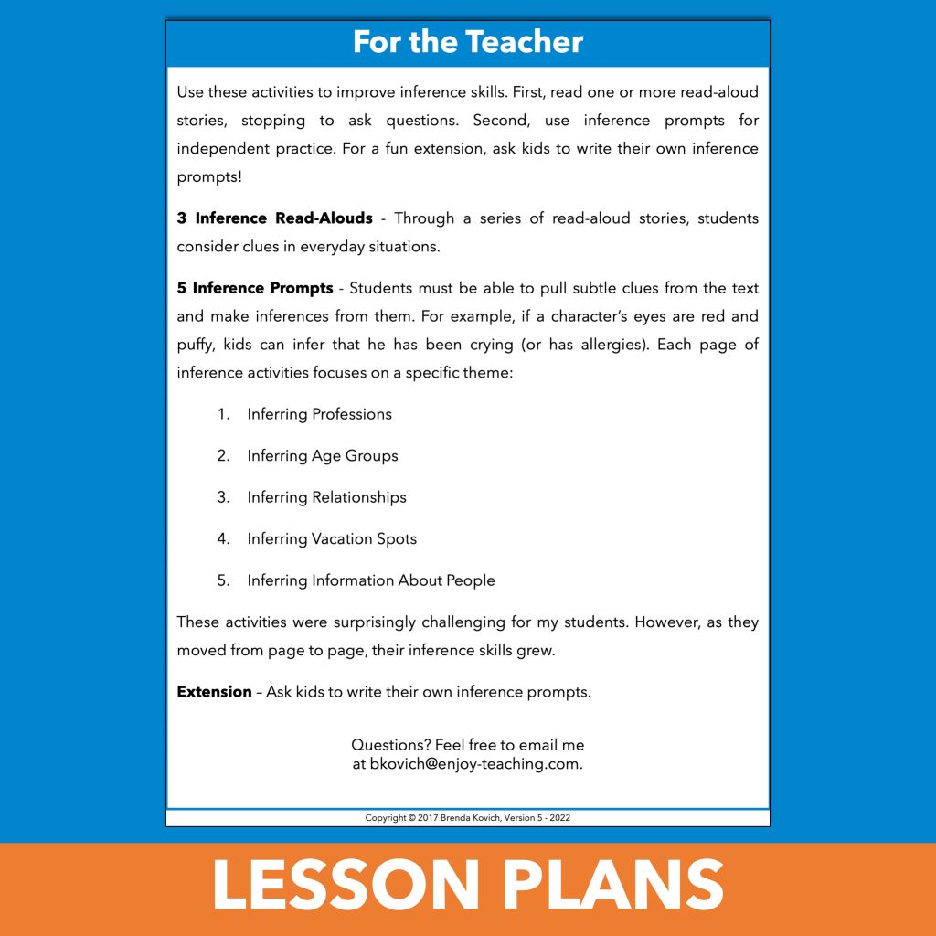 Simple Inference Practice Activities - Read Like a Detective! - Enjoy