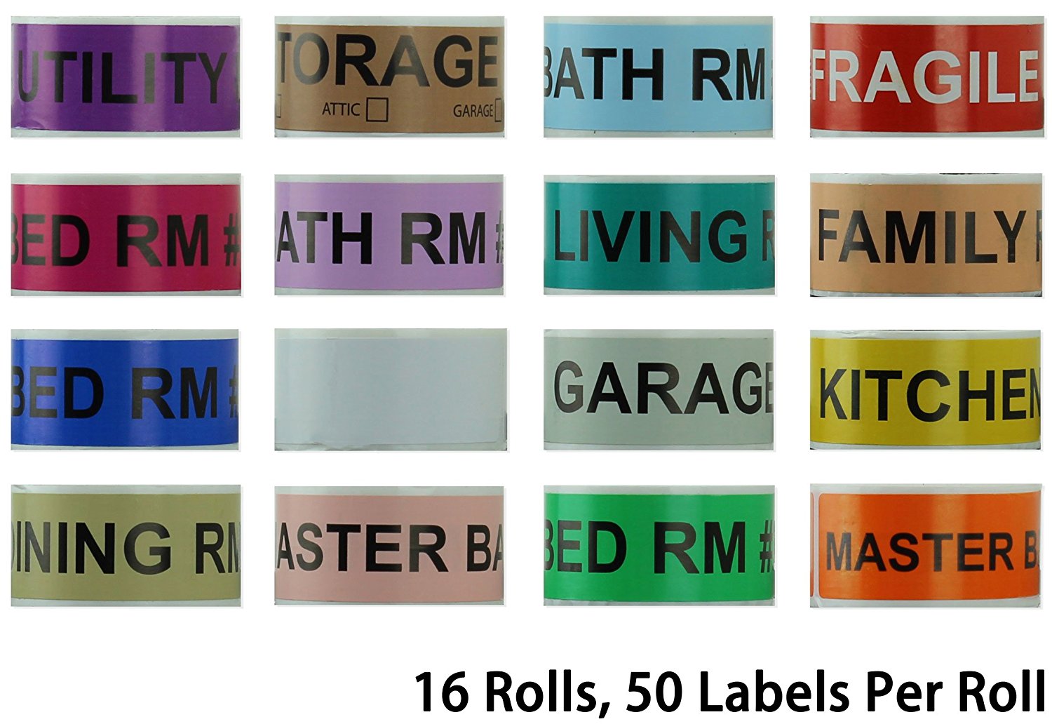 Moving Labels for 4 Bedroom Home/ House Colored [16 Rolls, 800 Labels