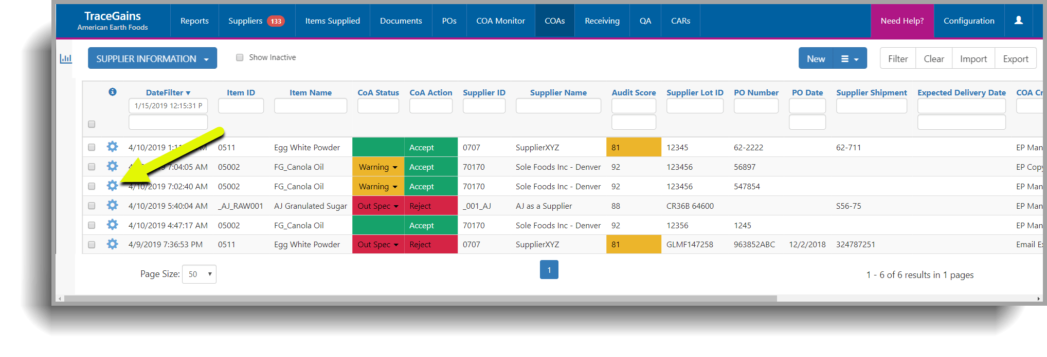 Editing a COA in Supplier Compliance Enterprise Help Center