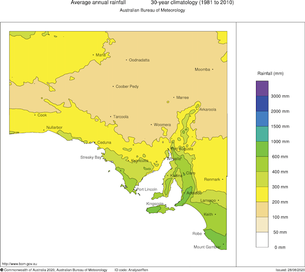 Adelaide Average Rainfall Bureau Statistics