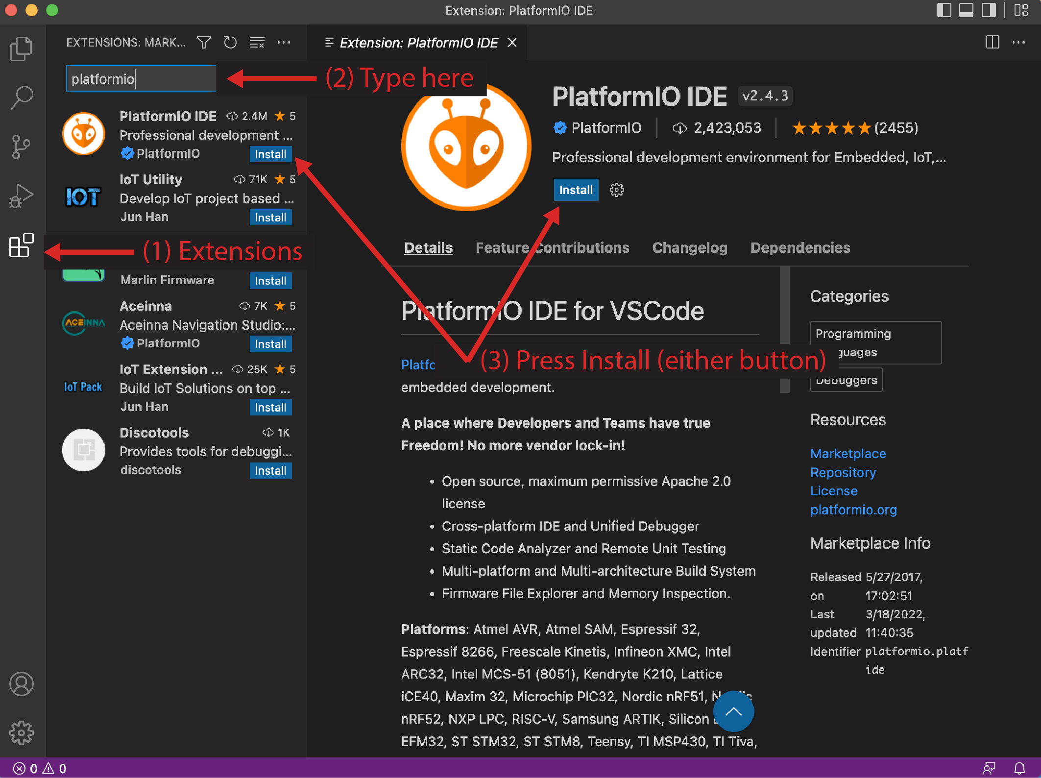 Learn EnviroDIY Programming Installing PlatformIO