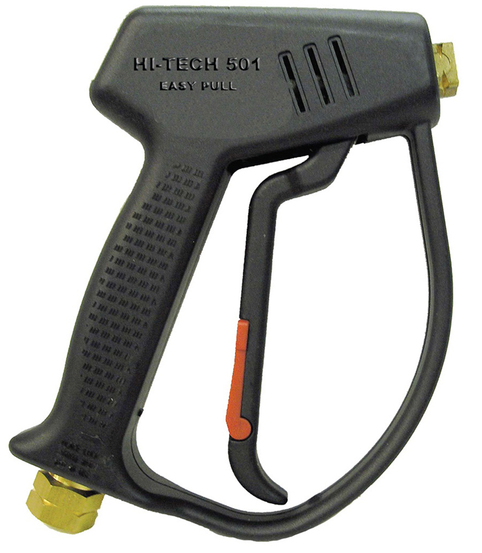 Trigger guns for pressure washers are used to start and stop water flow.