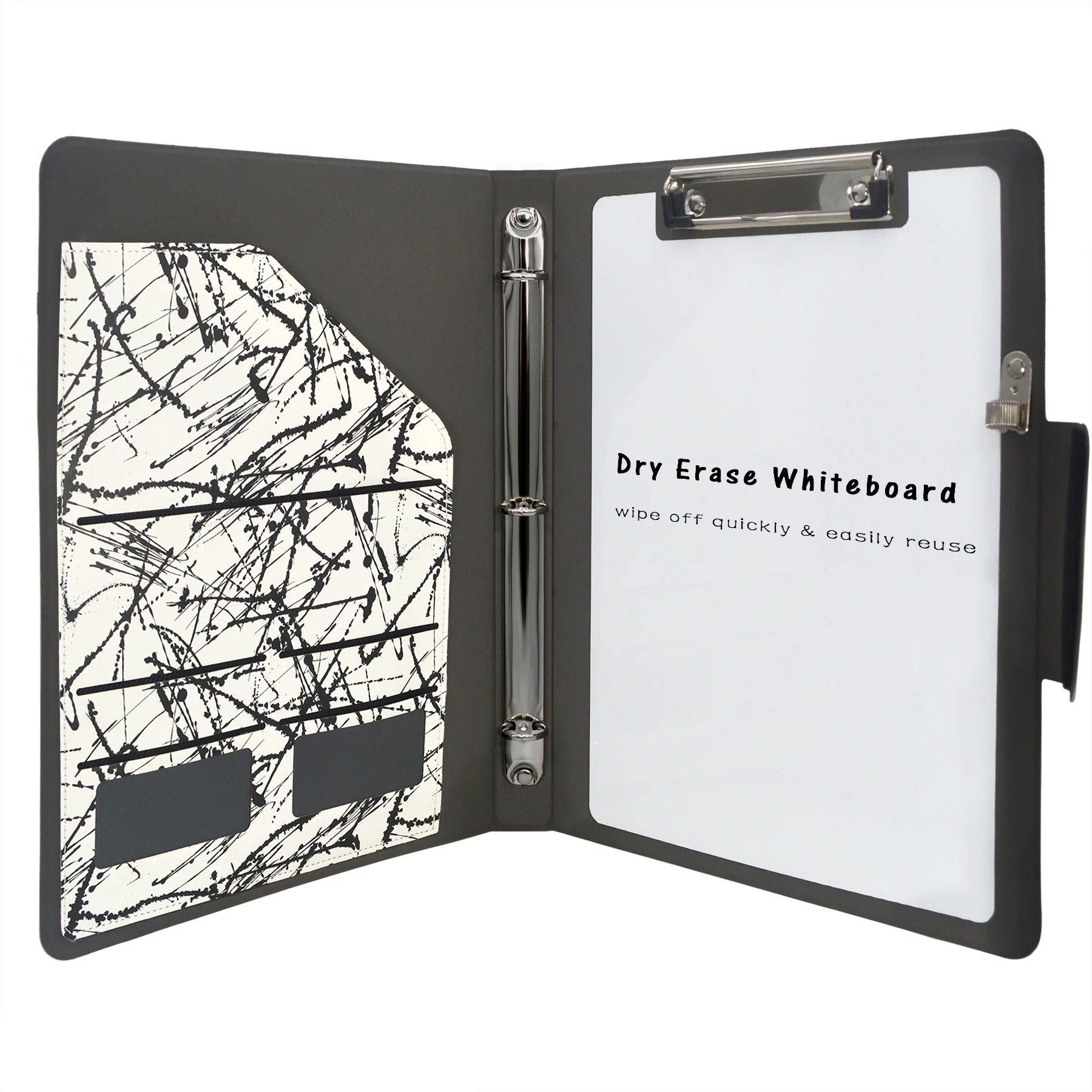 3Ring Binder Whiteboard Padfolio with Expanded Document Bag, Padfolio