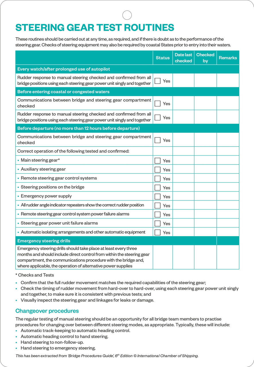 Steering Gear Test Routines Checklist Academy by Ephemeris
