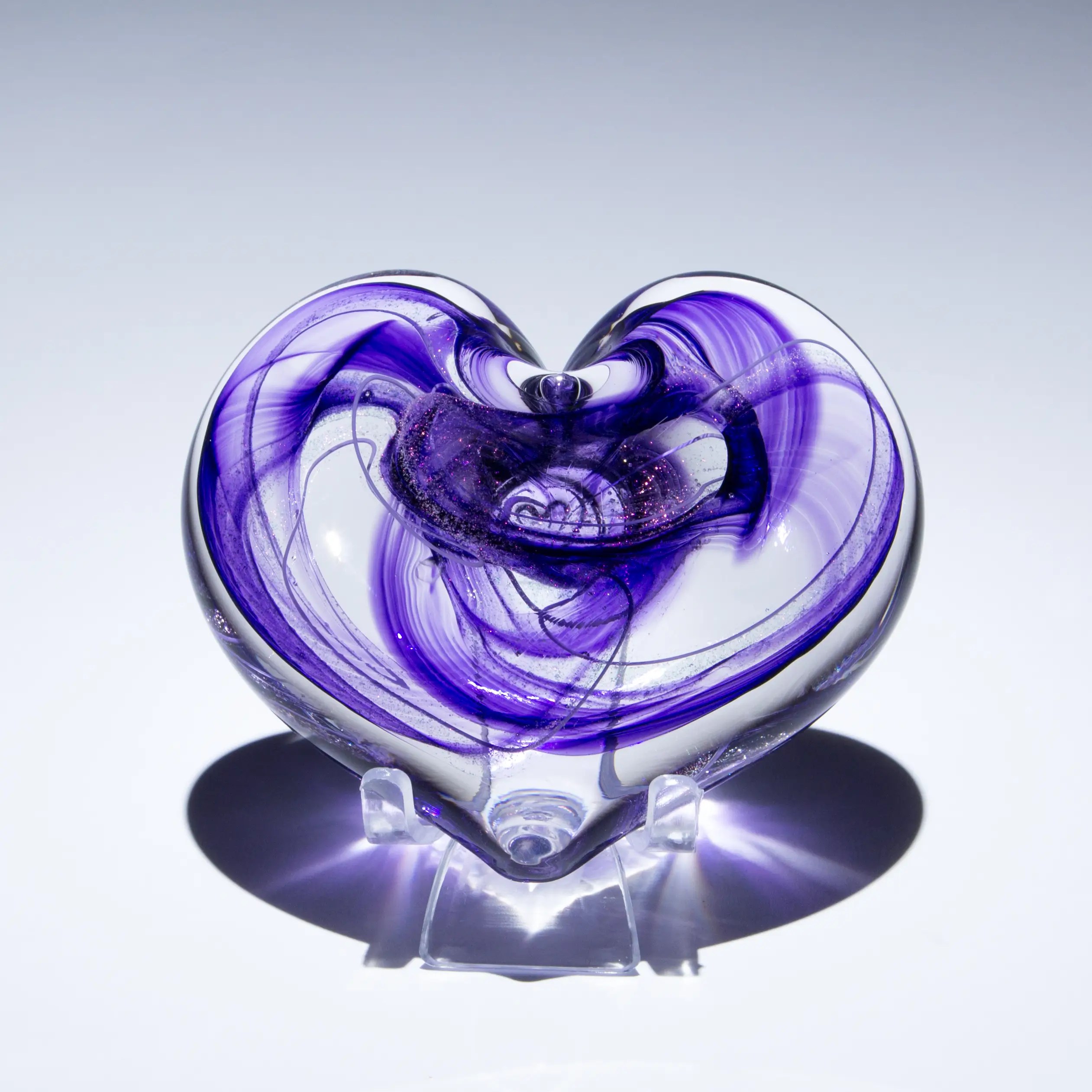 Violet Enchanted Glass Heart Paperweight Epiphany Studios handblown