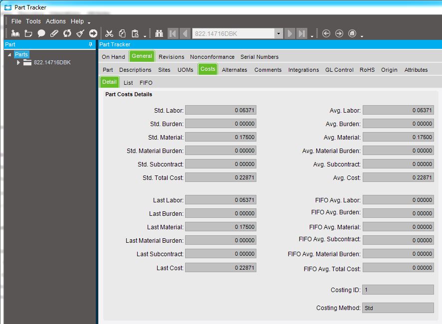 Information on the Bill of Materials and cost roll up Epicor ERP 10
