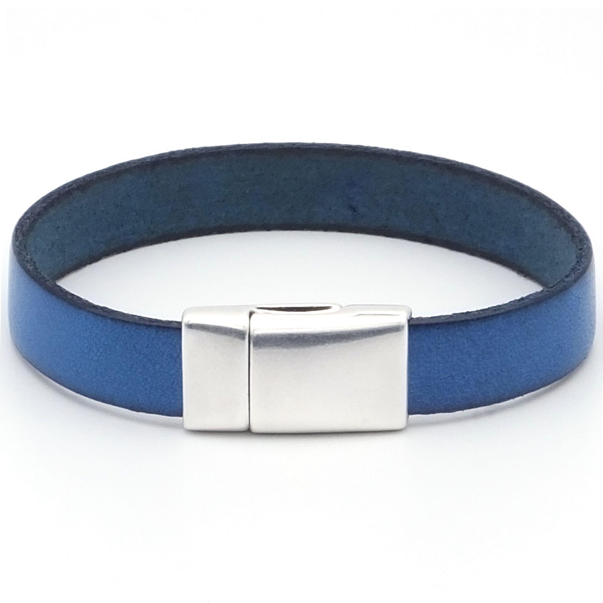 Women's Blue Leather Bracelet With A Polished Clasp