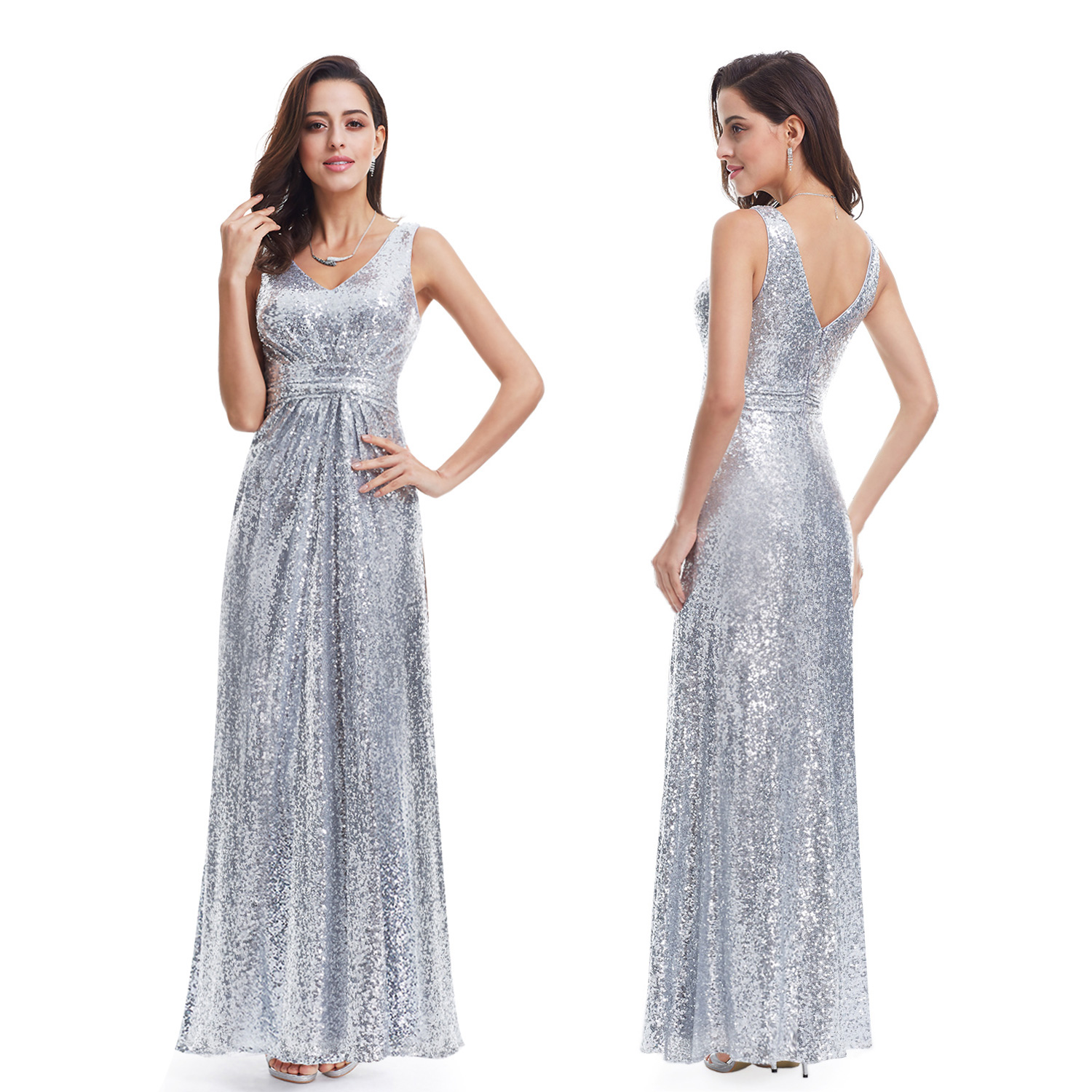 EverPretty Women's Silver Formal Evening Dresses 07086 Sequins Long