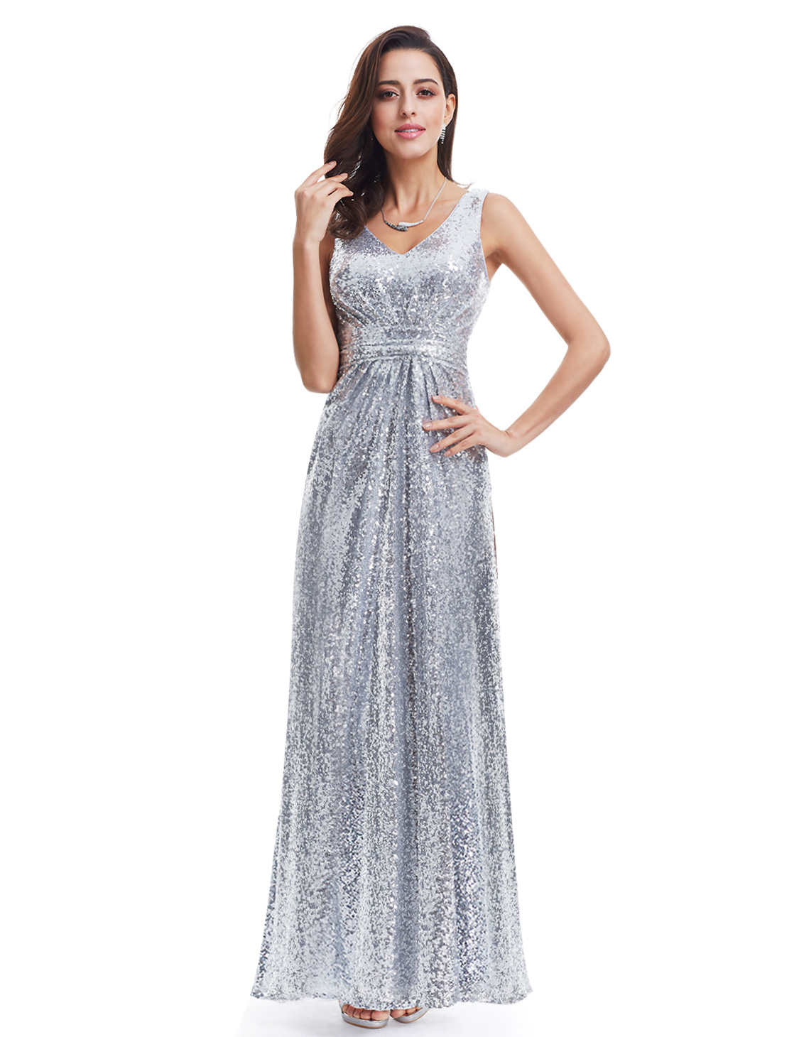 Women's Silver Formal Evening Dresses 07086 Sequins Long Prom Gown Ever