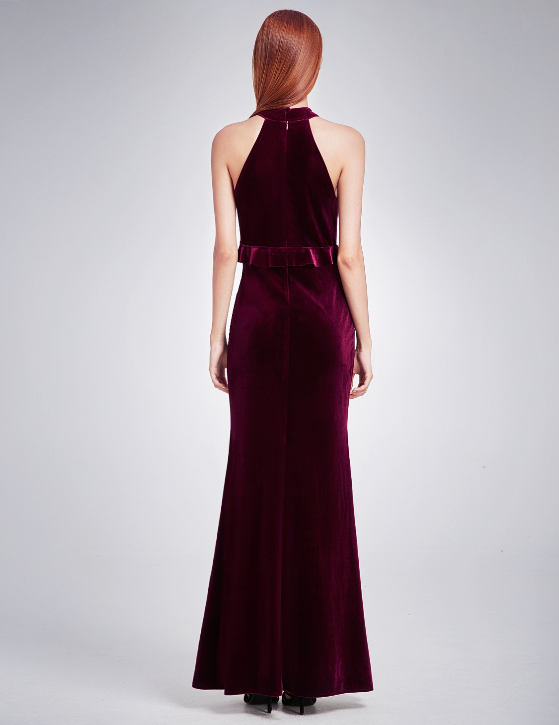EverPretty Halter Neck Long Cocktail Velvet Dress Evening Graduation