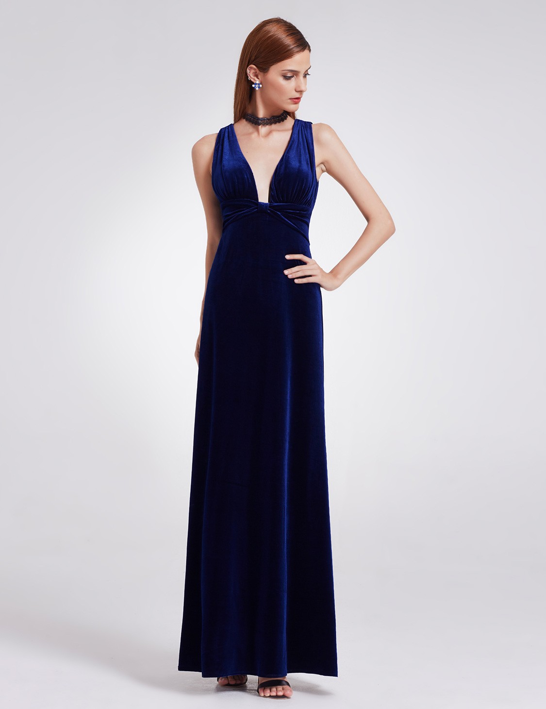 Everpretty UK Long VNeck Velvet Evening Dresses Sleeveless Coaktail