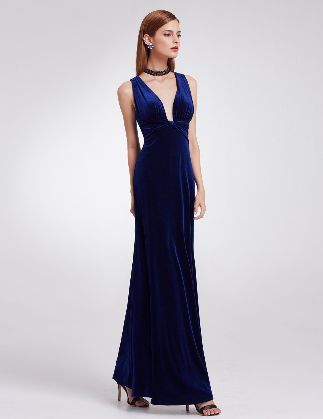 Everpretty UK Long VNeck Velvet Evening Dresses Sleeveless Coaktail