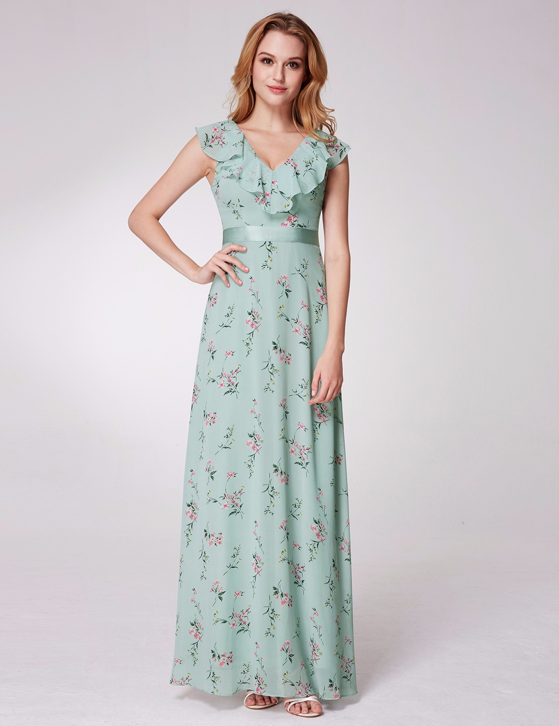 EverPretty Bridesmaid Dresses Long Floral Ruffle VNeck Evening Ball
