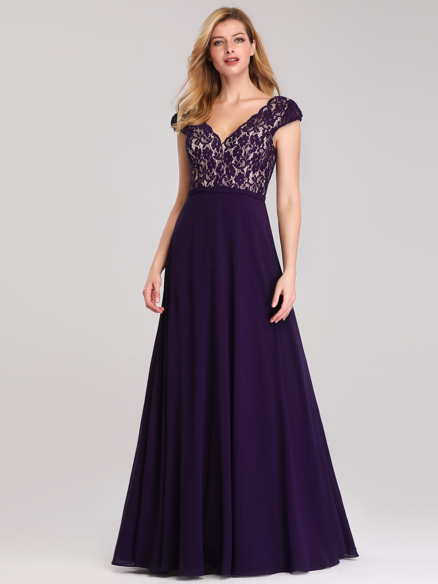 Everpretty Long Purple Vneck Evening Gown Formal Party Aline Dress
