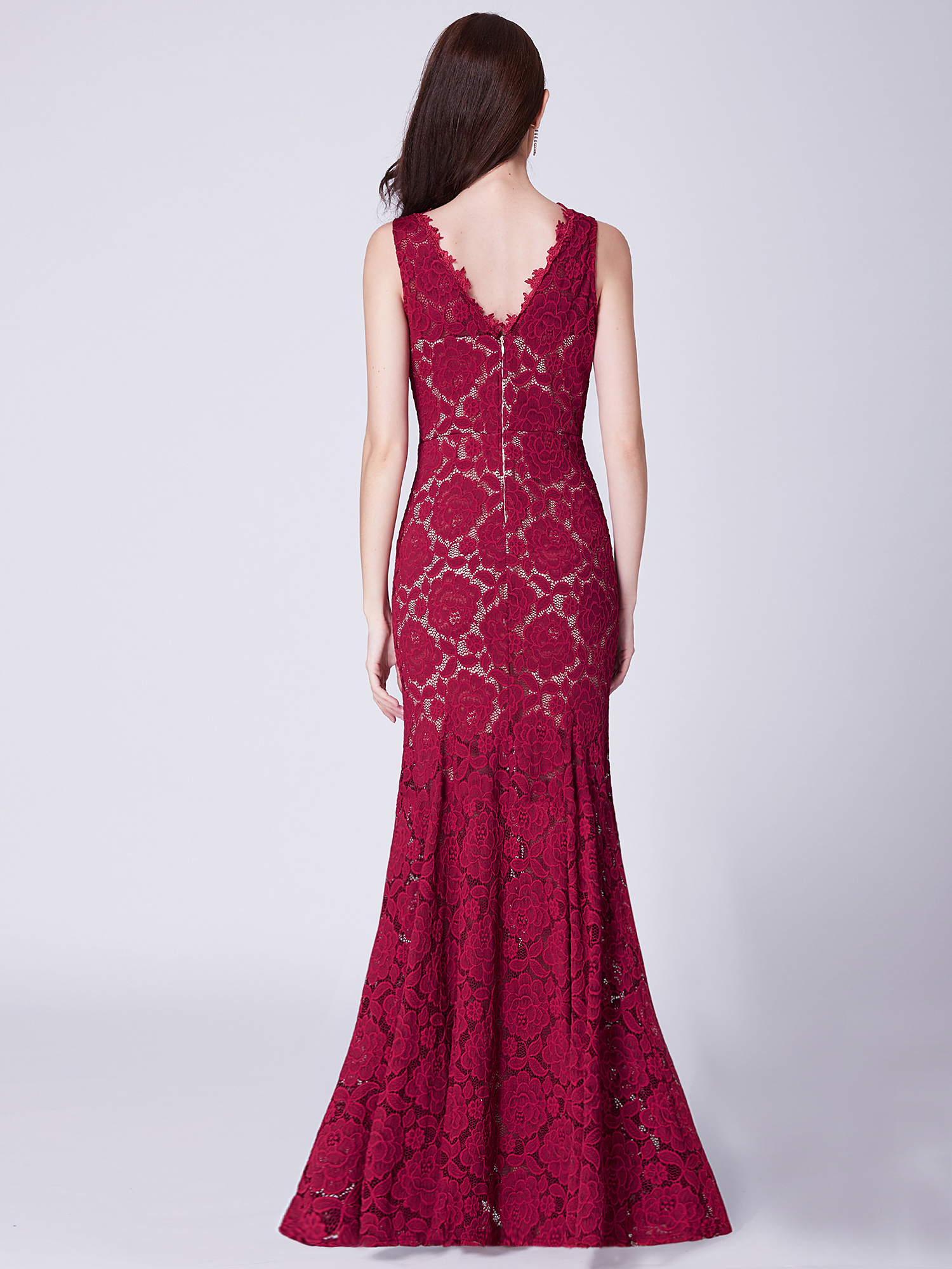 EverPretty US Vneck Burgundy Bridesmaid Dress Long Lace Celebrity