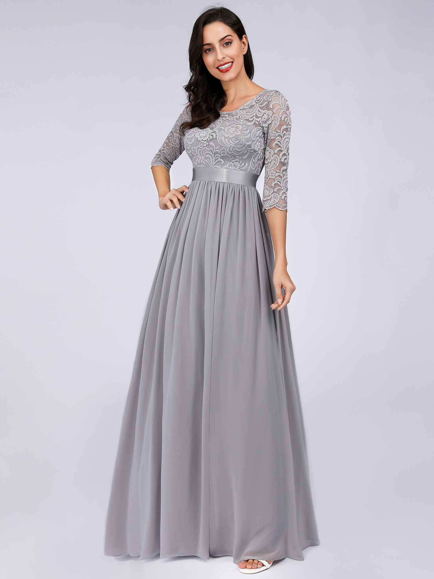 EverPretty Long Grey Bridesmaid Dress Lace Backless Cocktail Gown A