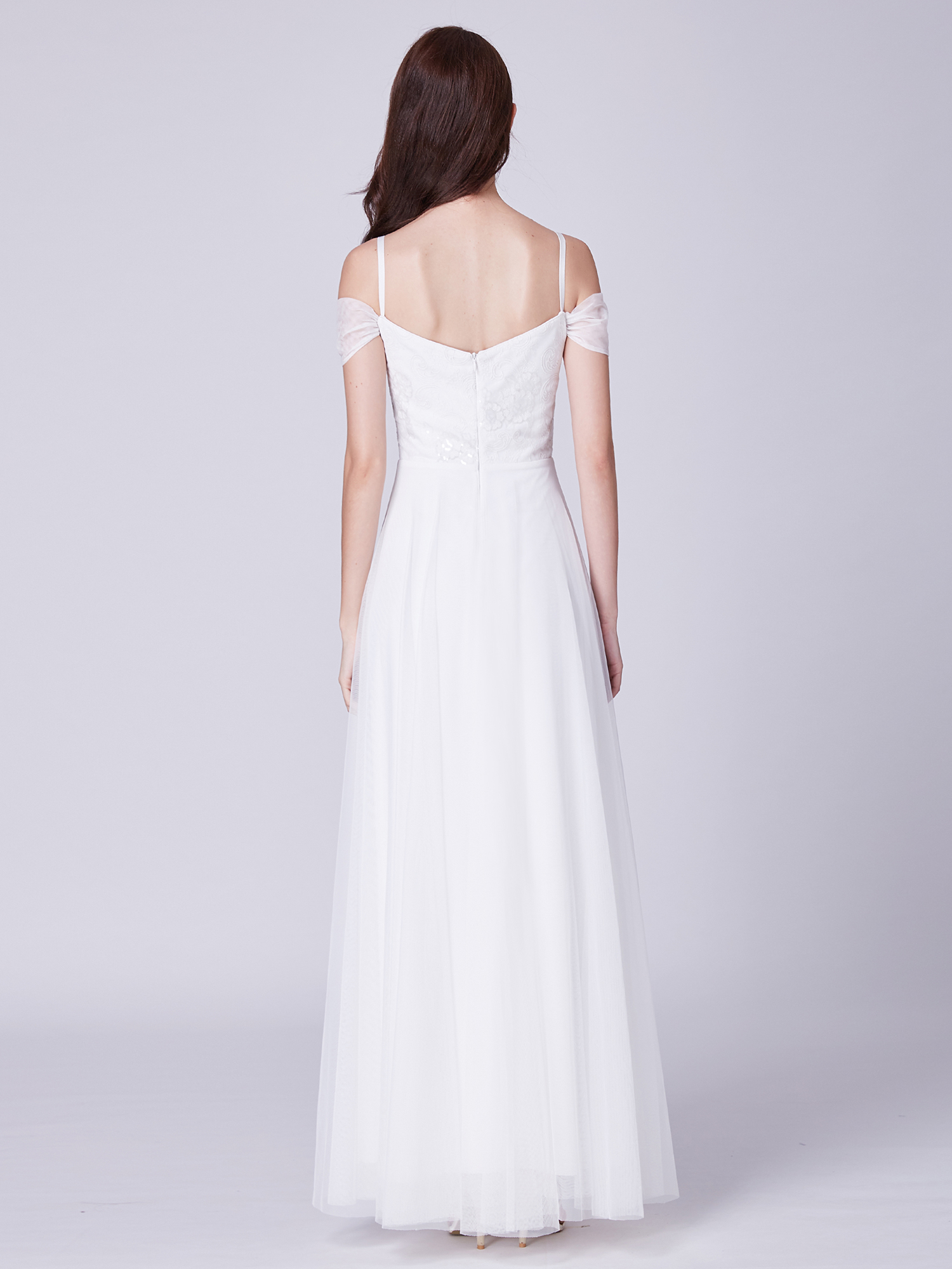 EverPretty US Cold Shoulder Lace Wedding White VNeck