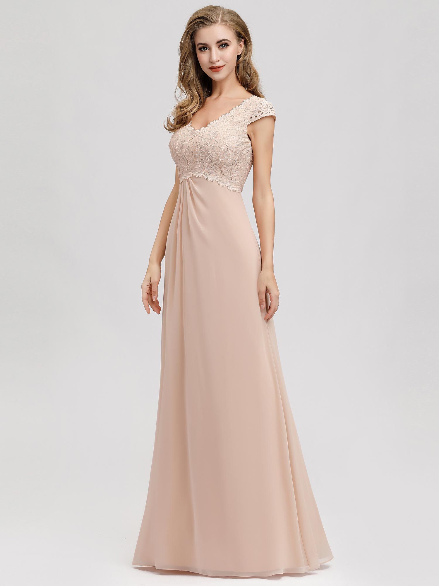 EverPretty ALine Evening Dresses Vneck Chiffon Lace Wedding Prom