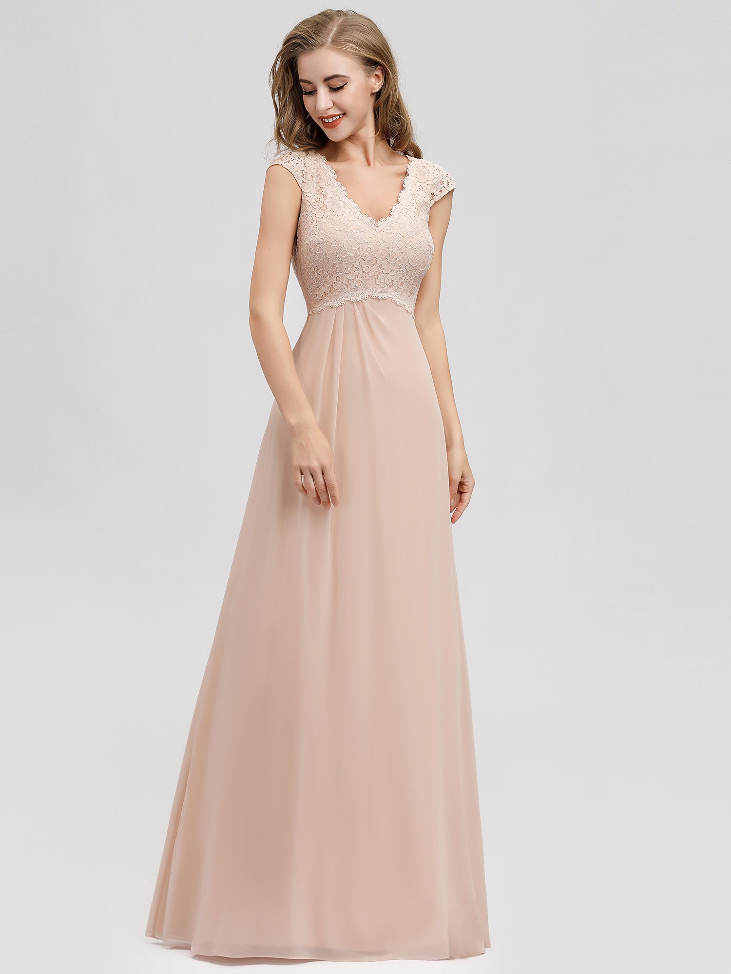 EverPretty ALine Evening Dresses Vneck Chiffon Lace Wedding Prom
