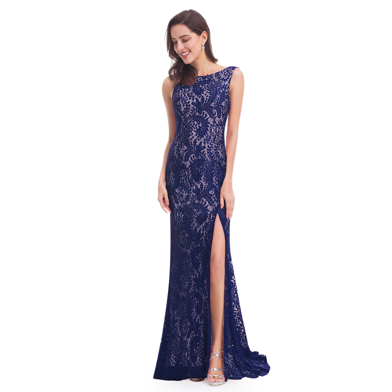 Maxi Lace Formal Evening Party Dress Long Split Banquet Dress 08859