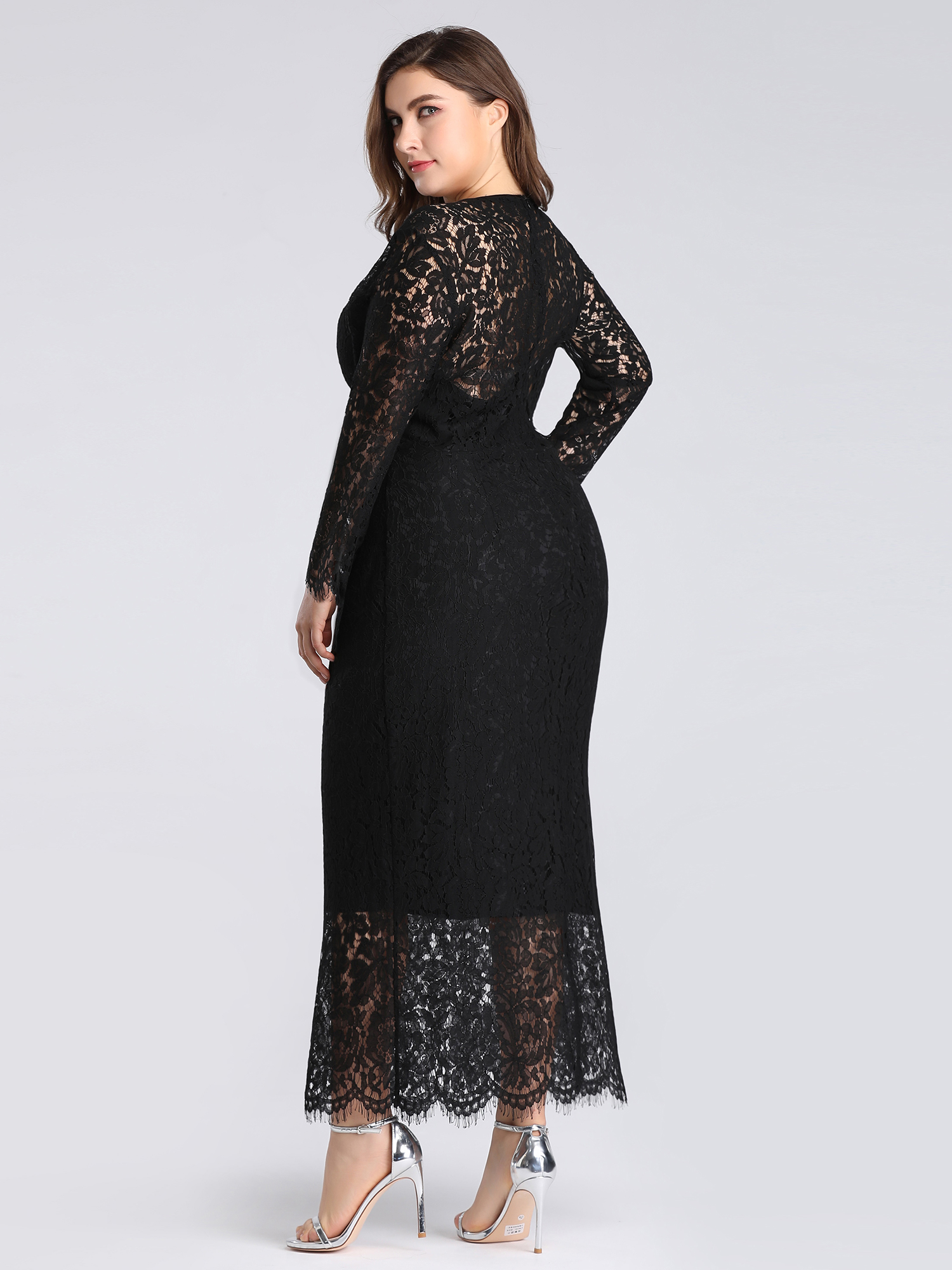 Everpretty US Plus Size Black Lace Long Sleeve Party Dresses Evening