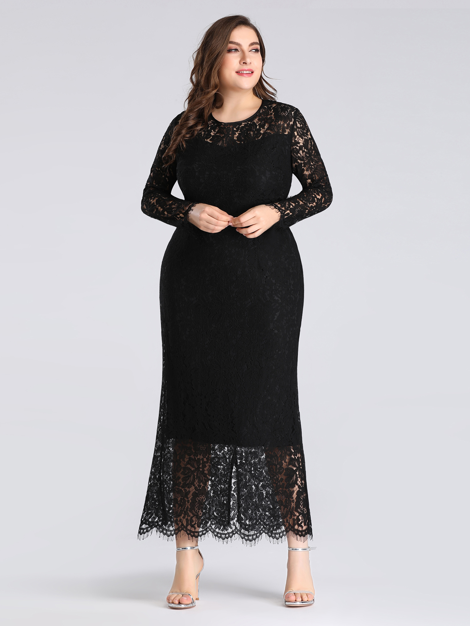 Everpretty US Plus Size Black Lace Long Sleeve Party Dresses Evening Prom Gowns eBay