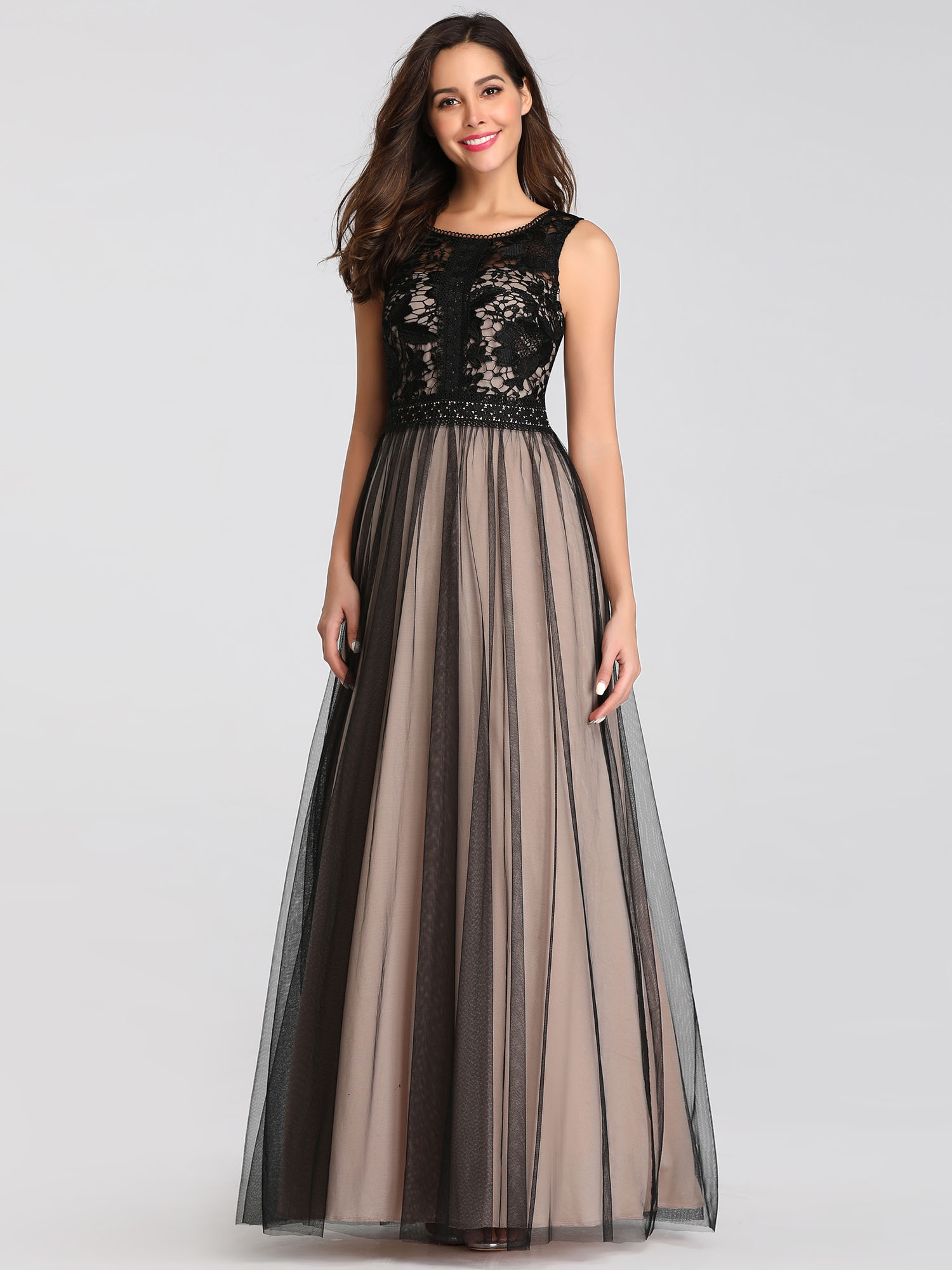 EverPretty Mesh ALine Dresses Long Floral Embroidery