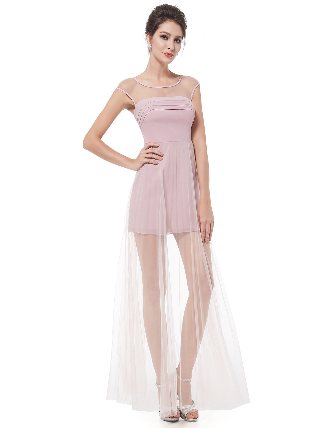 Ever Pretty Elegant SemiSheer Pink Maxi Cocktail Party formal Prom