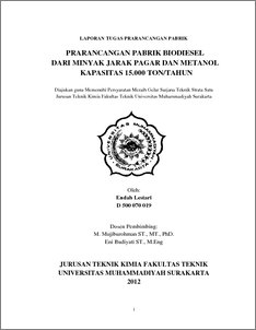 Prarancangan Pabrik Biodiesel Dari Minyak Jarak Pagar Dan Metanol Kapasitas 15.000 Ton/Tahun - Ums Etd-Db