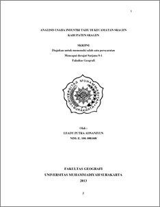 Analisis Usaha Industri Tahu Di Kecamatan Sragen Kabupaten Sragen - Ums Etd-Db