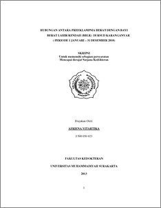 Hubungan Antara Preeklampsia Berat Dengan Bayi Berat Lahir Rendah (Bblr) Di Rsud Karanganyar ( Periode 1 Januari – 31 Desember 2010) - Ums Etd-Db
