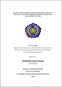 Pembangkit Listrik Energi Terbarukan Dengan Memanfaatkan Generator Magnet Permanen Pada Sepeda Statis - Ums Etd-Db