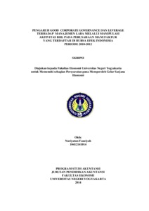 Pengaruh Good Corporate Governance Dan Leverage Terhadap Manajemen Laba Melalui Manipulasi Aktivitas Riil Pada Perusahaan Manufaktur Yang Terdaftar Di Bursa Efek Indonesia Periode 2010-2012 - Lumbung Pustaka Uny