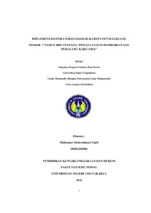 Implementasi Peraturan Daerah Kabupaten Magelang Nomor 7 Tahun 2009 Tentang Penataan Dan Pemberdayaan Pedagang Kaki Lima Oleh Muh. Abdurohman Najib - Lumbung Pustaka Uny