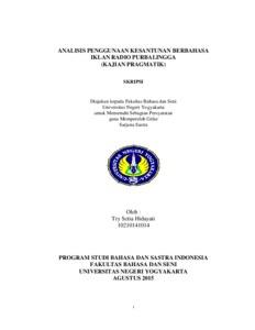 Analisis Penggunaan Kesantunan Berbahasa Iklan Radio Purbalingga(Kajian Pragmatik) - Lumbung Pustaka Uny