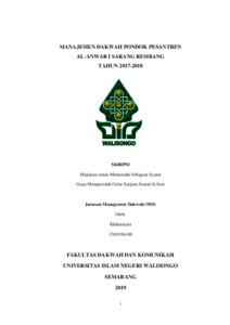 Manajemen Dakwah Pondok Pesantren Al-Anwar I Sarang Rembang Tahun 2017-2018 - Walisongo Repository