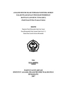 Analisis Hukum Islam Terhadap Kriteria Miskin Dalam Pelaksanaan Program Pemberian Bantuan Langsung Tunai (Blt): Studi Kasus Di Desa Kauman Kudus - Walisongo Repository