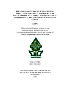 Peranan Badan Usaha Milik Desa (Bumdes) Perwitasari Dalam Upaya Meningkatkan Perekonomian Masyarakat Minapolitan Desa Tambaksari Kecamatan Rowosari Kabupaten Kendal - Walisongo Repository