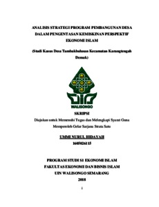 Analisis Strategi Program Pembangunan Desa Dalam Pengentasan Kemiskinan Perspektif Ekonomi Islam : Studi Kasus Desa Tambakbulusan Kecamatan Karangtengah Demak - Walisongo Repository