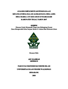 Analisis Implementasi Pengelolaan Keuangan Desa Dalam Alokasi Dana Desa (Add) Desa Marga Ayu Kecamatan Margasari Kabupaten Tegal Tahun 2017 - Walisongo Repository