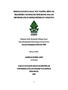 Peranan Baitul Maal Wat Tamwil (Bmt) Nu Sejahtera Mangkang Semarang Dalam Meningkatkan Kesejahteraan Anggota - Walisongo Repository