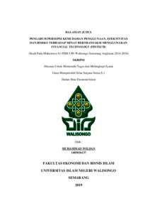 Pengaruh Persepsi Kemudahan Penggunaan, Efektivitas Dan Risiko Terhadap Minat Bertransaksi Menggunakan Financial Technology (Fintech) - Walisongo Repository