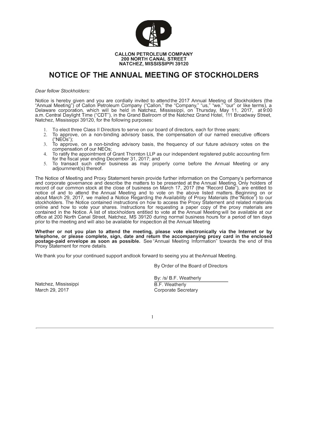 Callon Petroleum Company Proxy Statement 2017