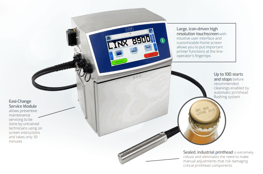 Item 8910, LINX 8910 Series High Speed Continuous Inkjet Printer On