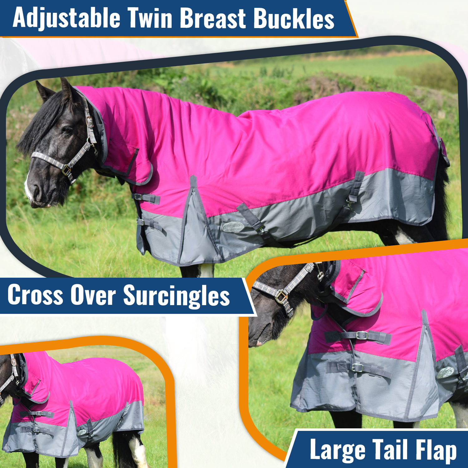 Lite Turnout 600 Denier Horse Rug Waterproof Combo Neck Raspberry/Grey 5'3 6'9 Equitack