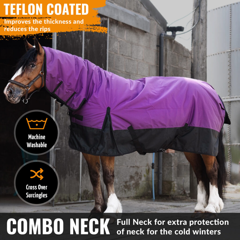 600D Outdoor Winter Turnout Horse Rugs 50G Fill COMBO Full Neck Purple