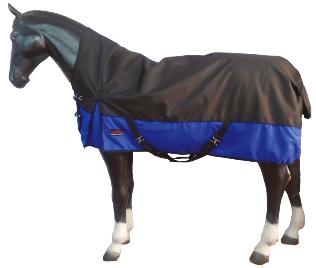 1200D Lite Turnout Horse Rugs Waterproof Fleece Lined Teflon Black/Blue All Sizes Equitack