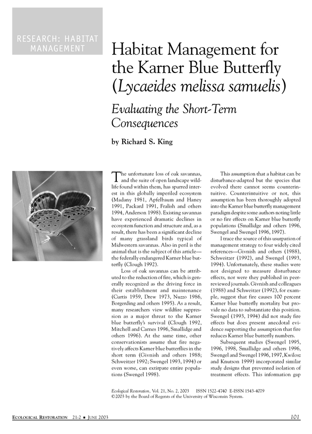 Habitat Management Habitat Management for the Karner Blue Butterfly