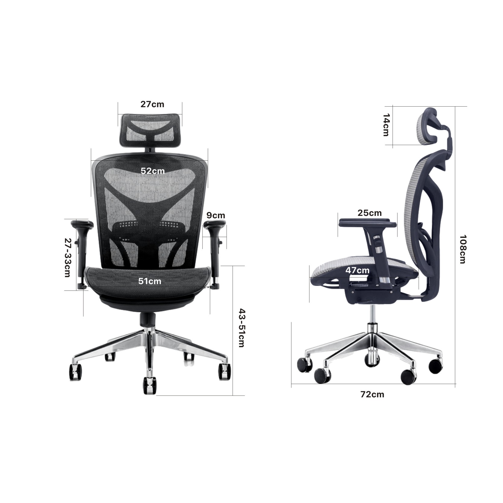 ErgoDC Ergonomic Office Chair High Back Full Mesh Black ERGODC.