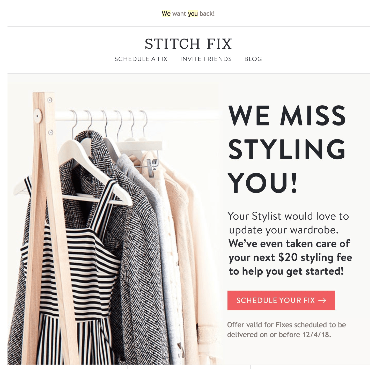 triggered email - miss you from Stitch Fix